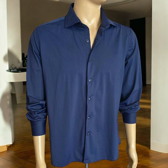 PORTER & ASH ( LG ) Kinetic Luxe 4 Way Stretch Dress/Casual Button Up in Navy - Picture 1 of 8
